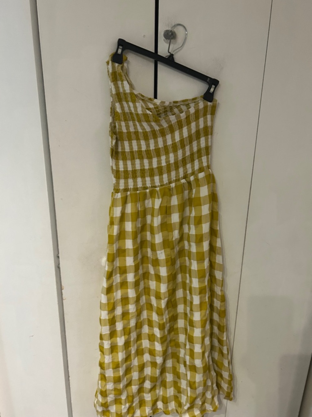 One-Shoulder Yellow Gingham Maxi Dress